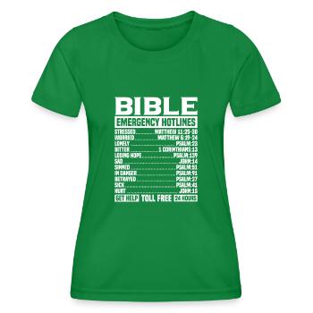 Bible Verse Emergency Numbers Christian Hotline Ps - Women's Functional T-Shirt - kelly green - Front - AI Model Female 172 dark (172cm)