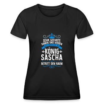 Sascha Namensshirt mit lustigem König Spruch - Frauen Funktions-T-Shirt - Schwarz - Vorne - AI Model Female 172 light (172cm)