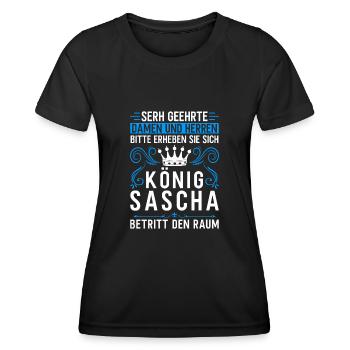 Sascha Namensshirt mit lustigem König Spruch - Frauen Funktions-T-Shirt - Schwarz - Vorne - AI Model Female 172 light (172cm)