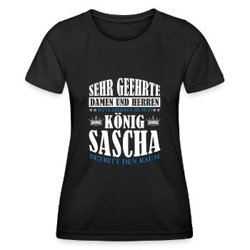 Sascha Namensshirt mit lustigem König Spruch - Frauen Funktions-T-Shirt - Schwarz - Vorne - AI Model Female 172 light (172cm)