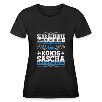 Sascha Namensshirt mit lustigem König Spruch - Frauen Funktions-T-Shirt - Schwarz - Vorne - AI Model Female 172 light (172cm)