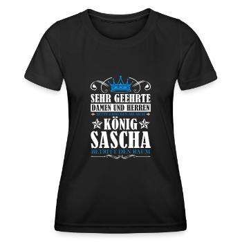Sascha Namensshirt mit lustigem König Spruch - Frauen Funktions-T-Shirt - Schwarz - Vorne - AI Model Female 172 light (172cm)