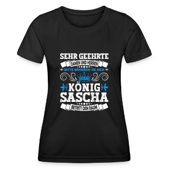 Sascha Namensshirt mit lustigem König Spruch - Frauen Funktions-T-Shirt - Schwarz - Vorne - AI Model Female 172 light (172cm)