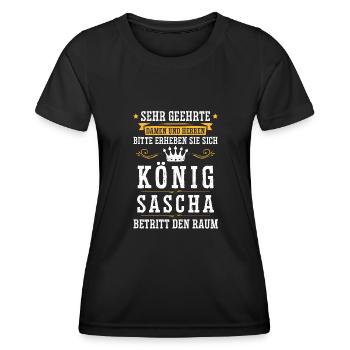 Sascha Namensshirt mit lustigem König Spruch - Frauen Funktions-T-Shirt - Schwarz - Vorne - AI Model Female 172 light (172cm)