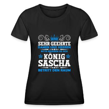 Sascha Namensshirt mit lustigem König Spruch - Frauen Funktions-T-Shirt - Schwarz - Vorne - AI Model Female 172 light (172cm)