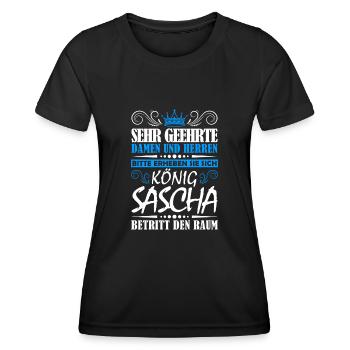 Sascha Namensshirt mit lustigem König Spruch - Frauen Funktions-T-Shirt - Schwarz - Vorne - AI Model Female 172 light (172cm)