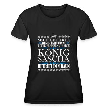 Sascha Namensshirt mit lustigem König Spruch - Frauen Funktions-T-Shirt - Schwarz - Vorne - AI Model Female 172 light (172cm)