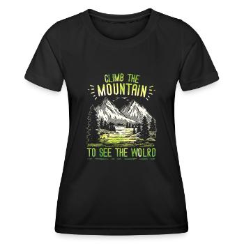 Erklimmen Sie den Berg, um die Welt zu sehen - Frauen Funktions-T-Shirt - Schwarz - Vorne - AI Model Female 172 light (172cm)