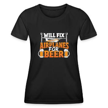 Will Fix Airplanes For Beer Aircraft Mechanic - Women's Functional T-Shirt - black - Front - AI Model Female 172 light (172cm)
