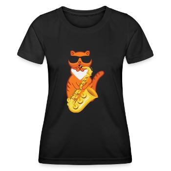 Funny Cat Wearing Sunglasses Playing Saxophone For - Frauen Funktions-T-Shirt - Schwarz - Vorne - AI Model Female 172 light (172cm)