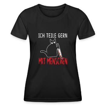 Ich Teile Gerne MitMenschen Schwarze Katze Messer - Frauen Funktions-T-Shirt - Schwarz - Vorne - AI Model Female 172 light (172cm)
