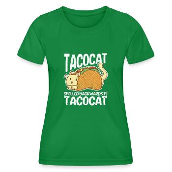 Lustig Interessant Niedlich Tacocat rückwärts - Frauen Funktions-T-Shirt - Kelly Green - Vorne - AI Model Female 172 dark (172cm)