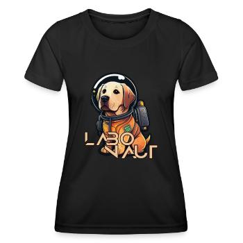 LabbiNaut Labrador Astronauten Hundepapa - Frauen Funktions-T-Shirt - Schwarz - Vorne - AI Model Female 172 light (172cm)
