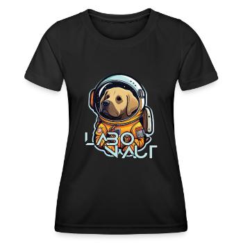 LabbiNaut Labrador Astronauten Hundepapa - Frauen Funktions-T-Shirt - Schwarz - Vorne - AI Model Female 172 light (172cm)