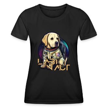 LabbiNaut Labrador Astronauten Hundepapa - Frauen Funktions-T-Shirt - Schwarz - Vorne - AI Model Female 172 light (172cm)