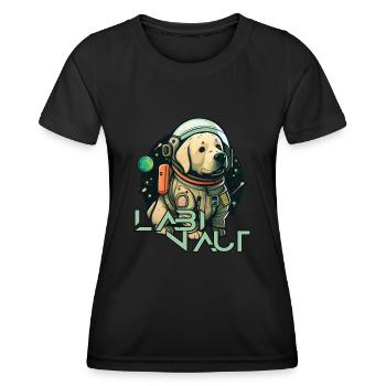LabbiNaut Labrador Astronauten Hundepapa - Frauen Funktions-T-Shirt - Schwarz - Vorne - AI Model Female 172 light (172cm)