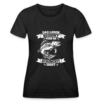 Angler Ende Schonzeit Spruch Angeln Geschenk Angel - Frauen Funktions-T-Shirt - Schwarz - Vorne - AI Model Female 172 light (172cm)