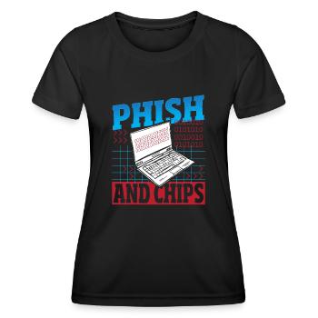 Phish and Chips Hacker Hacking Internet Network - Women's Functional T-Shirt - black - Front - AI Model Female 172 light (172cm)