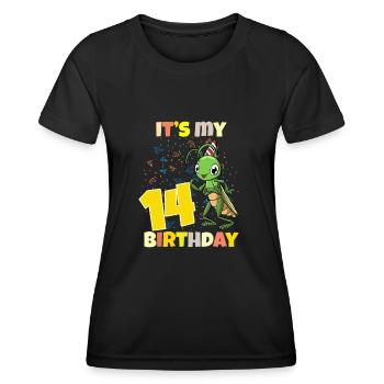 C’est ma sauterelle de 14 ans - T-shirt sport Femme - noir - Devant - AI Model Female 172 light (172cm)