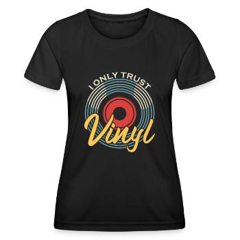 I only trust Vinyl Vintage Schallplatte - Frauen Funktions-T-Shirt - Schwarz - Vorne - AI Model Female 172 light (172cm)