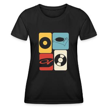 Platine vinyle rétro Record - T-shirt sport Femme - noir - Devant - AI Model Female 172 light (172cm)