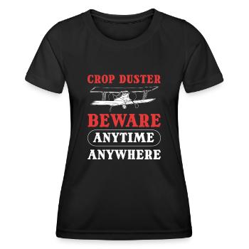 Crop Duster Beware Anytime Anywhere Farting Crop - Frauen Funktions-T-Shirt - Schwarz - Vorne - AI Model Female 172 light (172cm)