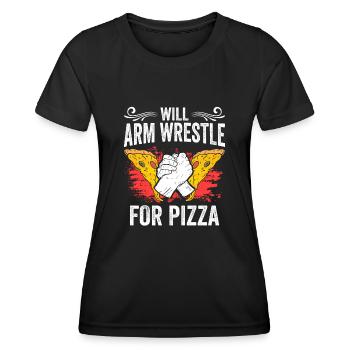 Funny Arm Wrestler Arm Wrestle For Pizza Arm - Frauen Funktions-T-Shirt - Schwarz - Vorne - AI Model Female 172 light (172cm)