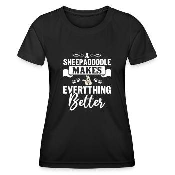 Sheepadoodle Doodle Dog - T-shirt sport Femme - noir - Devant - AI Model Female 172 light (172cm)