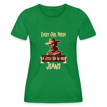 Chaque fille a besoin d’une petite déchirure dans son jean - T-shirt sport Femme - vert - Devant - AI Model Female 172 dark (172cm)