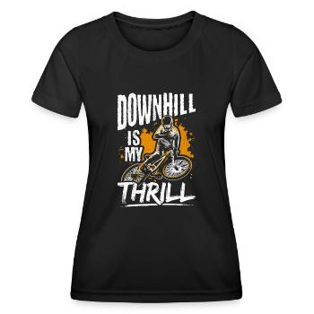 DOWNHILL IS MY THRILL - Bikelovers Mountainbike Ad - Frauen Funktions-T-Shirt - Schwarz - Vorne - AI Model Female 172 light (172cm)