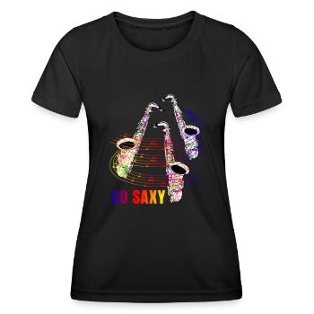 Saxophoniste Jazz Saxophones Saxy - T-shirt sport Femme - noir - Devant - AI Model Female 172 light (172cm)