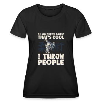 Oh tu lances des balles c’est cool | JiuJitsu brésilien - T-shirt sport Femme - noir - Devant - AI Model Female 172 light (172cm)