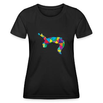 Freerunner Polygon Backflip - Frauen Funktions-T-Shirt - Schwarz - Vorne - AI Model Female 172 light (172cm)
