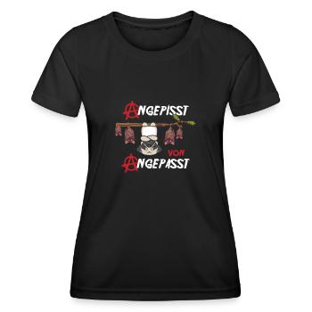 Angepisst von Angepasst Be Different Mops Hund - Frauen Funktions-T-Shirt - Schwarz - Vorne - AI Model Female 172 light (172cm)