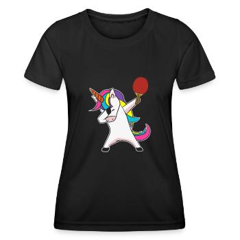 Dabbing Einhorn Ping Pong Tischtennis - Frauen Funktions-T-Shirt - Schwarz - Vorne - AI Model Female 172 light (172cm)