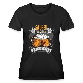 Saufen für den Weltfrieden Biertrinker Spruch Bier - Frauen Funktions-T-Shirt - Schwarz - Vorne - AI Model Female 172 light (172cm)