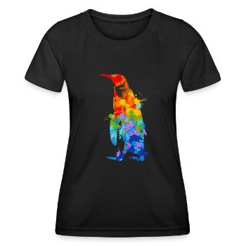 Pinguin Splash Art Arktis Eis - Frauen Funktions-T-Shirt - Schwarz - Vorne - AI Model Female 172 light (172cm)