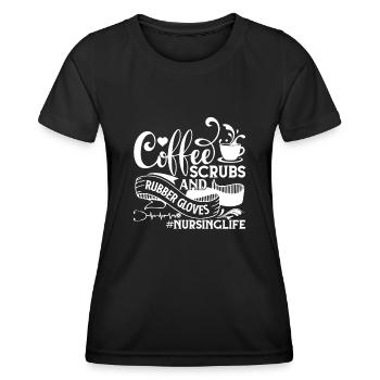Nursing Life Coffee Scrub And Rubbing Gloves - Women's Functional T-Shirt - black - Front - AI Model Female 172 light (172cm)