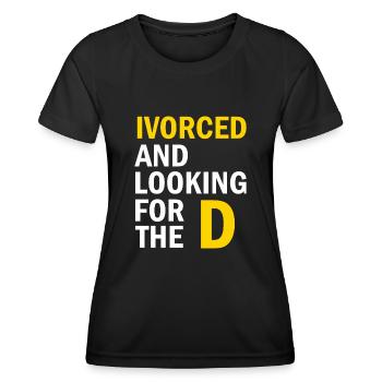 Ivorcé et à la recherche du t-shirt divorcé D - T-shirt sport Femme - noir - Devant - AI Model Female 172 light (172cm)