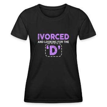 Ivorcé et à la recherche du t-shirt divorcé D - T-shirt sport Femme - noir - Devant - AI Model Female 172 light (172cm)