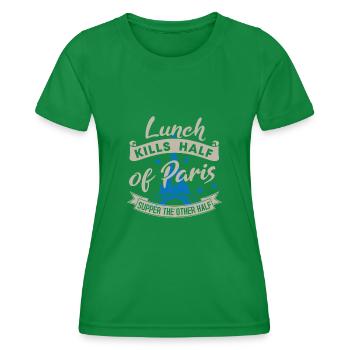 LE DÉJEUNER TUE LA MOITIÉ DU SOUPER PARISIEN L’AUTRE MOITIÉ - T-shirt sport Femme - vert - Devant - AI Model Female 172 dark (172cm)