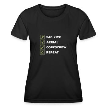 Tricking 540 Kick Aerial Korkenzieher Repeat - Frauen Funktions-T-Shirt - Schwarz - Vorne - AI Model Female 172 light (172cm)