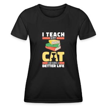 Professeur Pédagogue Chat - T-shirt sport Femme - noir - Devant - AI Model Female 172 light (172cm)