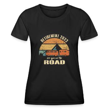 Retraité Retraité 2023 Camping-car sur la route - T-shirt sport Femme - noir - Devant - AI Model Female 172 light (172cm)