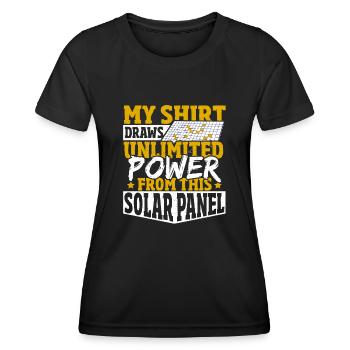 Ma chemise tire une puissance illimitée de ce solaire - T-shirt sport Femme - noir - Devant - AI Model Female 172 light (172cm)