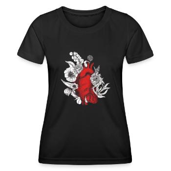 Anatomisches Herz und Blumen - Frauen Funktions-T-Shirt - Schwarz - Vorne - AI Model Female 172 light (172cm)