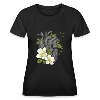 Anatomisches Herz und Blumen - Frauen Funktions-T-Shirt - Schwarz - Vorne - AI Model Female 172 light (172cm)