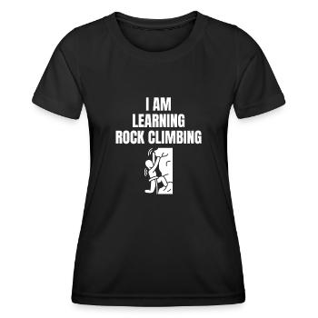 Ich lerne Klettern Felsklettern Bergsteigen - Frauen Funktions-T-Shirt - Schwarz - Vorne - AI Model Female 172 light (172cm)