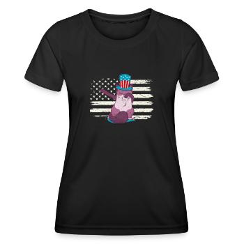 Meowica Dabbing Cat Drapeau américain 4 juillet - T-shirt sport Femme - noir - Devant - AI Model Female 172 light (172cm)