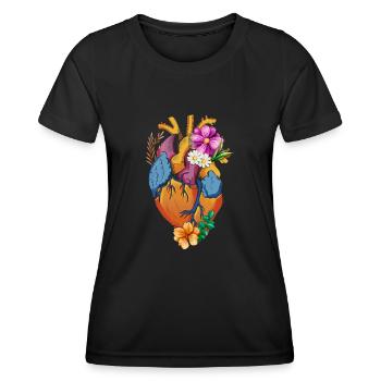 Anatomisches Herz und Blumen - Frauen Funktions-T-Shirt - Schwarz - Vorne - AI Model Female 172 light (172cm)